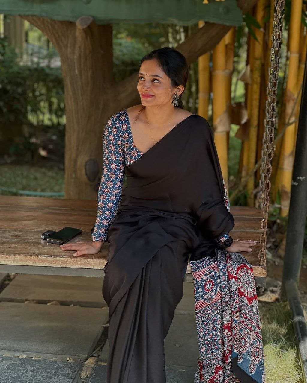 Satin  Ajrakh Satin Sarees